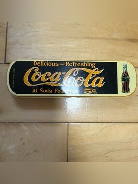 Coca-Cola Black and Yellow Metal Tin Pencil Case